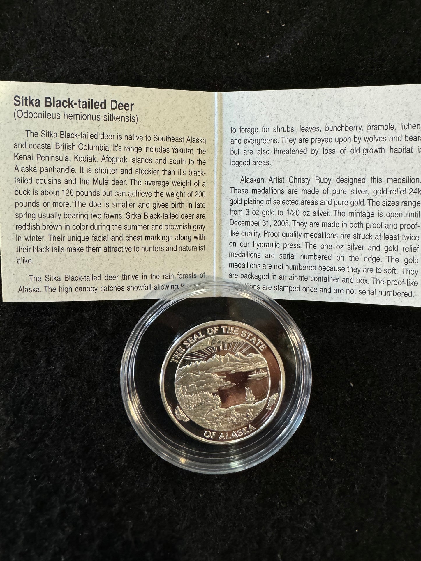 2005 State of Alaska Sitka Deer 16 grams .999 Silver Coin