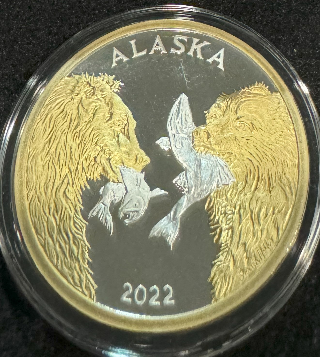 2022 State of Alaska Hungry Bears 1 oz .999 Silver Coin w/24K Gold Relief