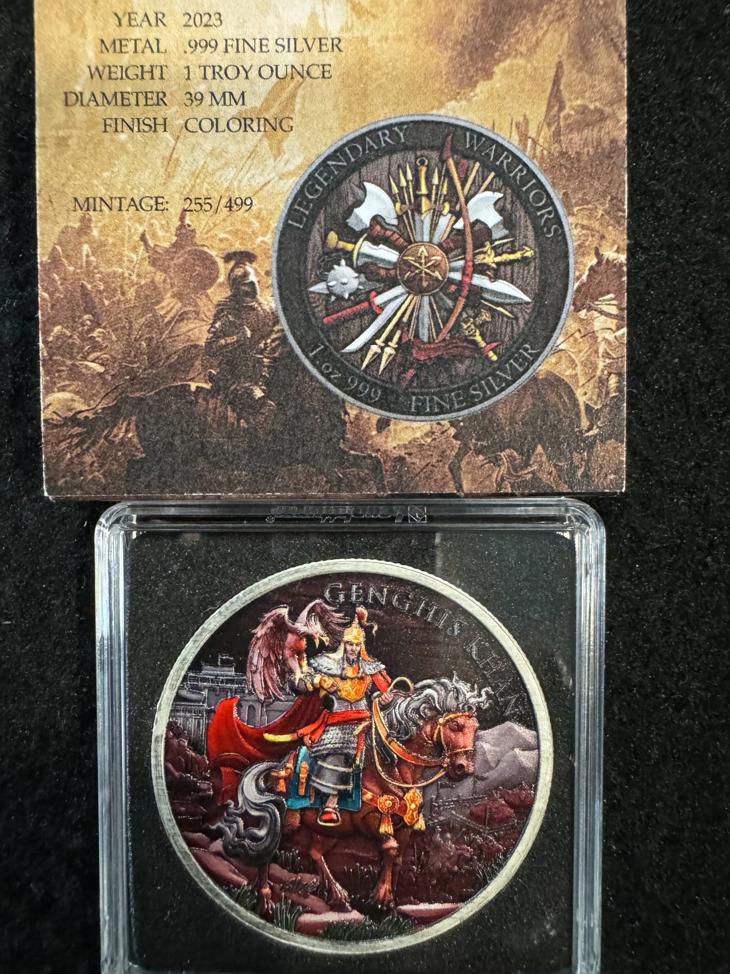 2023 Legendary Warriors Genghis Kahn Colorized 1 oz Silver Coin