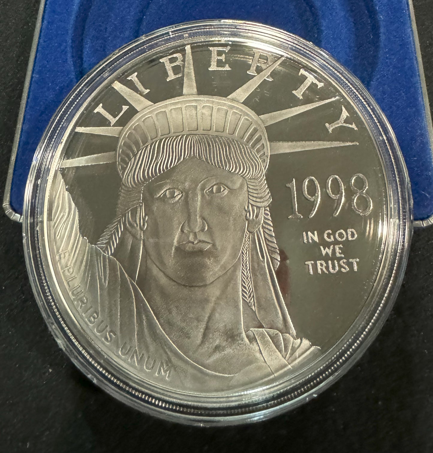 1998 Statue of Liberty and Eagle Platinum Over 4 oz .999 Silver Coin