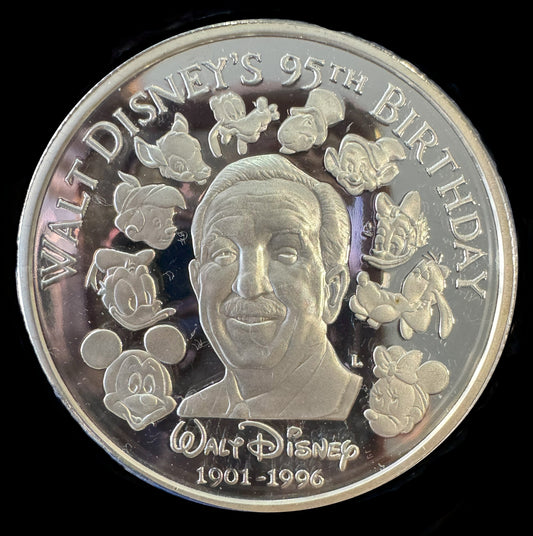 1996 Disney 95th Birthday “One Man’s Dream” 1 oz .999 Silver Coin