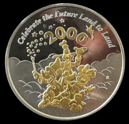 2000 "Celebrate the Future Land to Land" 1 oz .999 Silver Coin w/24K Gold Relief