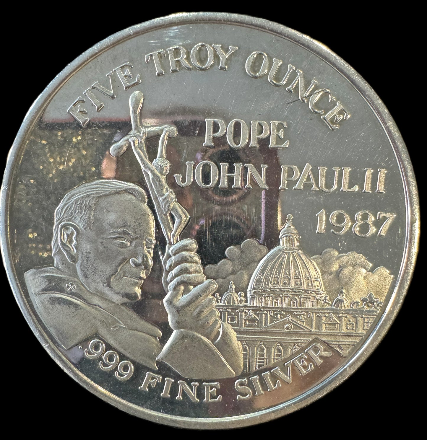 1987 Pope John Paul II USA Visit 5 oz .999 Silver Coin
