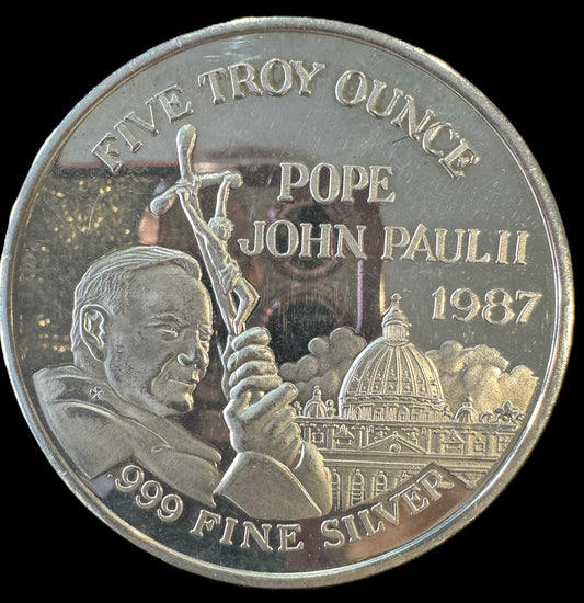 1987 Pope John Paul II USA Visit 5 oz .999 Silver Coin