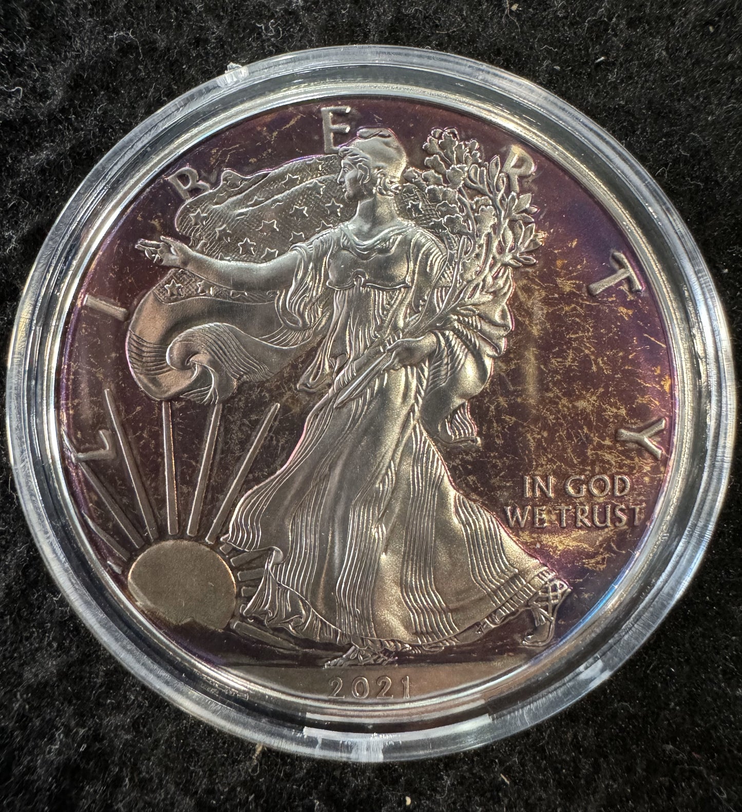 2021 American Eagle Lady Liberty Rainbow Toning 1 oz .999 Silver Coin COA #A841