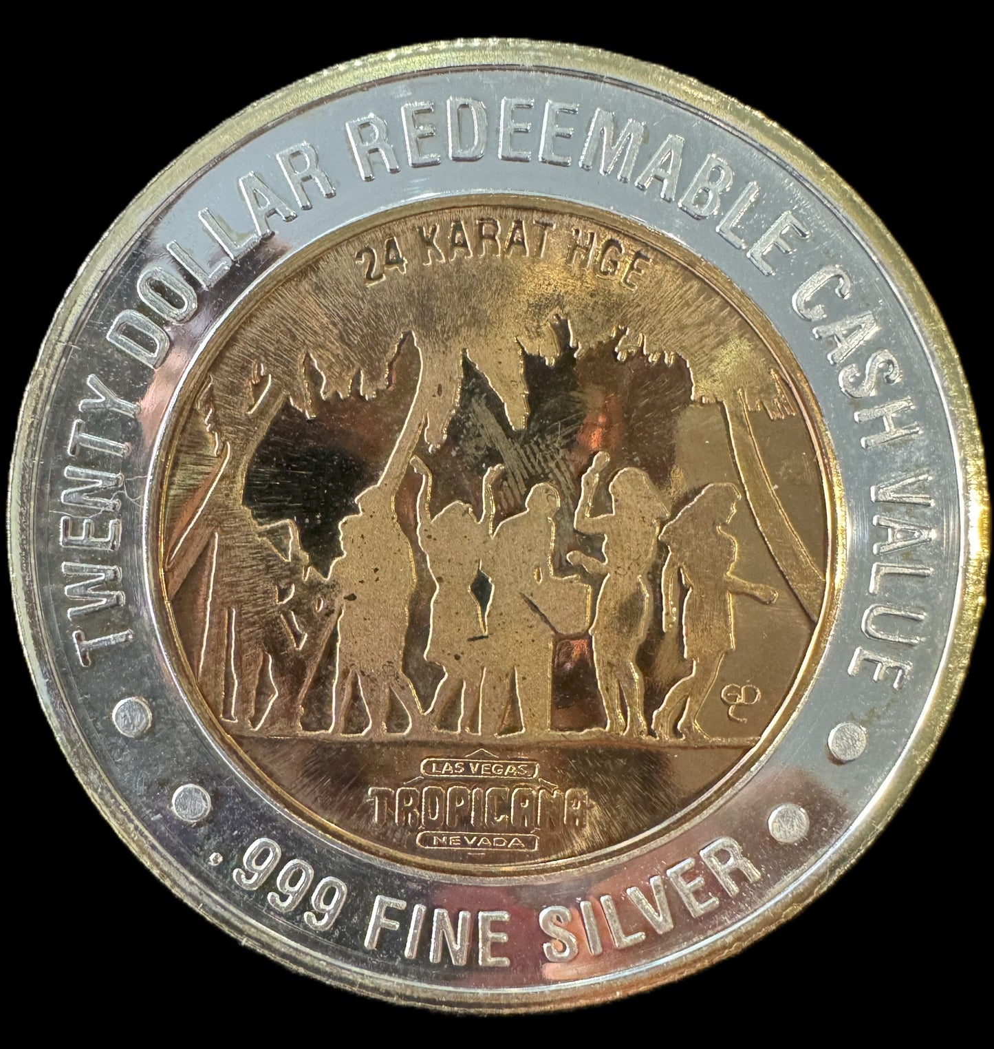 Gaming Token Las Vegas Tropicana Casino Silver Coin w/24K Gold Relief