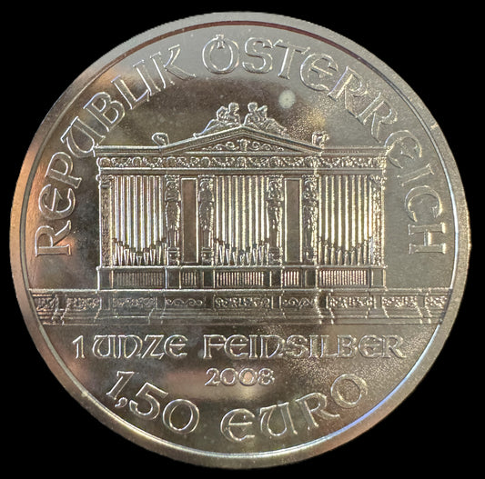 2008 Austria Philharmonic 1 oz .999 Silver Coin