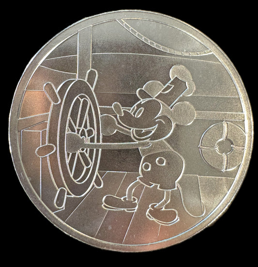 1928 Disney Film Steamboat WIlie 1 oz .999 Silver Coin