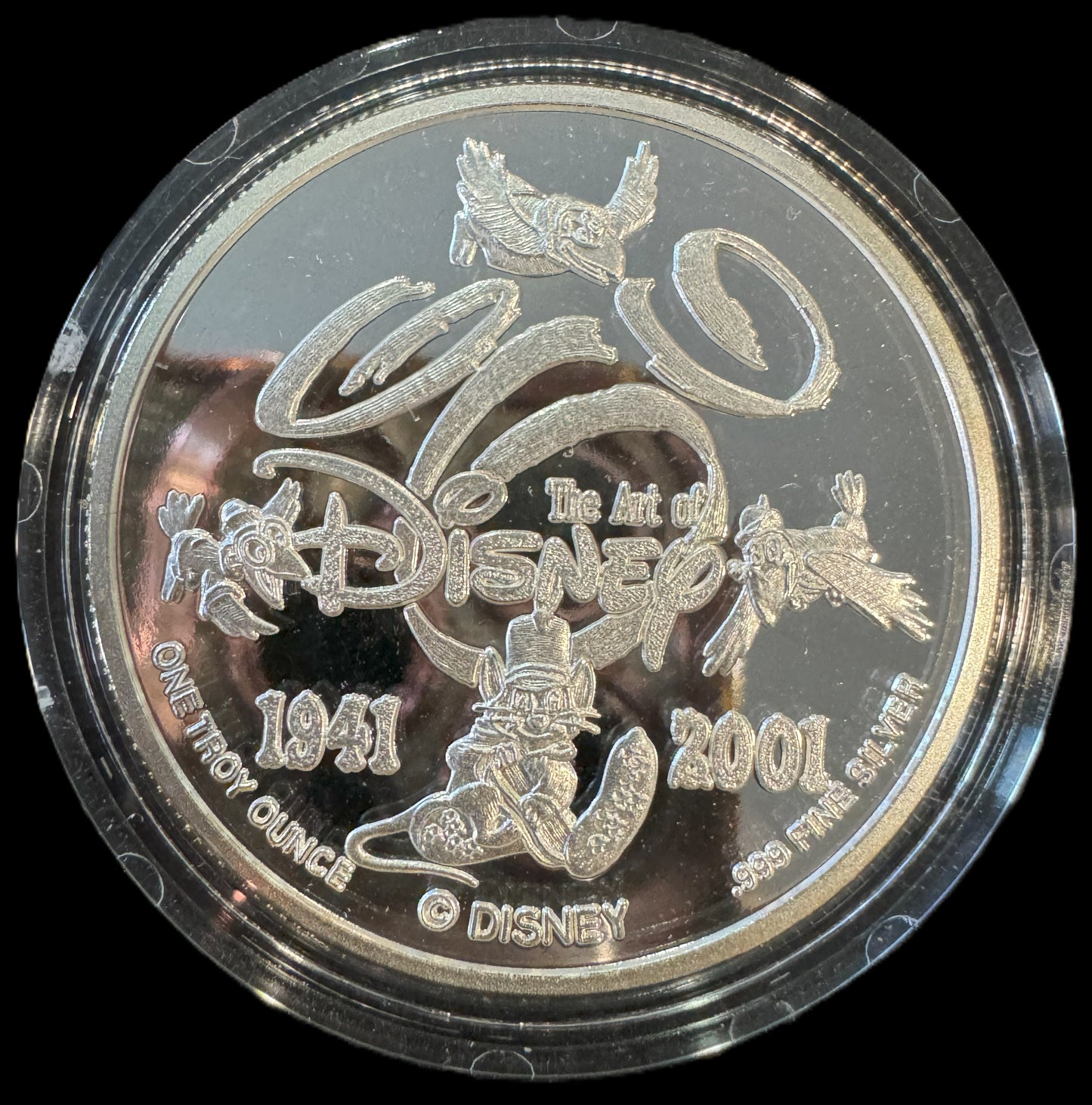 2001 Disney Dumbo 60th Anniversary 1 oz .999 Silver Coin w/24K Gold Relief