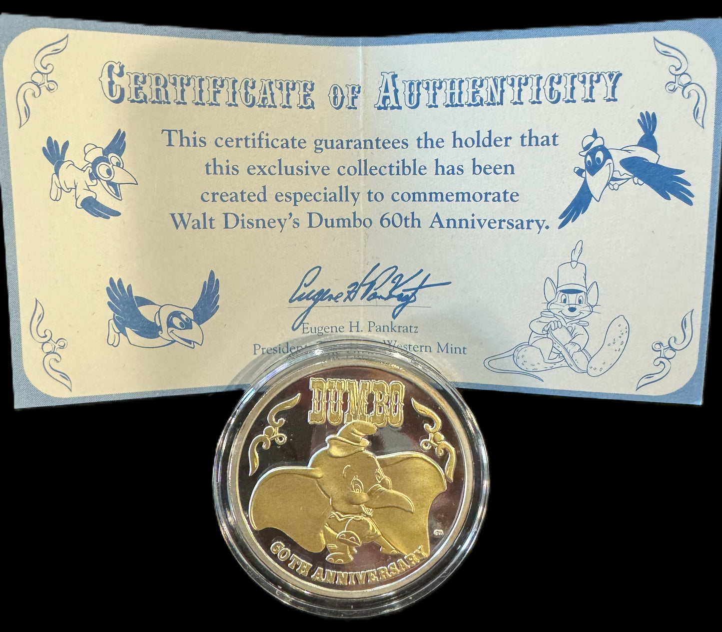 2001 Disney Dumbo 60th Anniversary 1 oz .999 Silver Coin w/24K Gold Relief