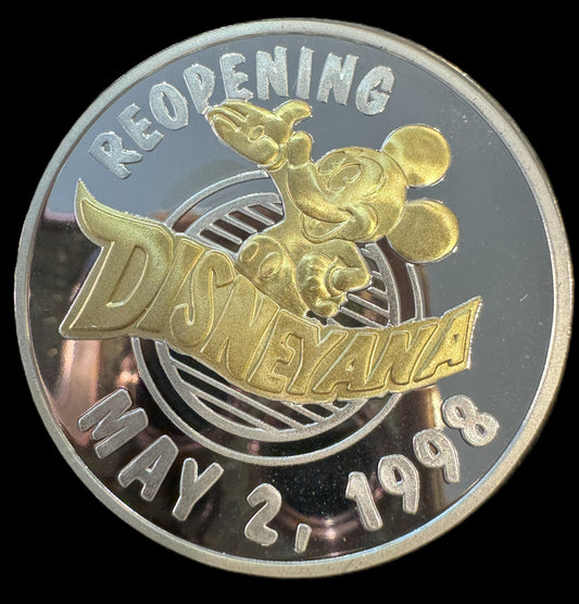 1998 Disneyana Reopening 1 oz .999 Silver Coin w/24K Gold Relief #0103