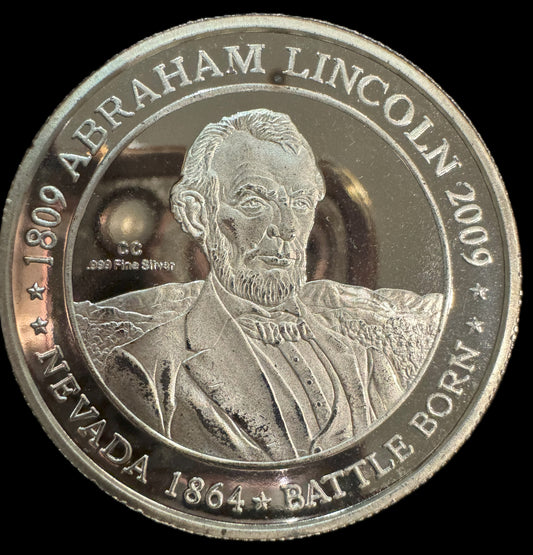 2009 Abraham Lincoln Nevada Battle Born 1 oz .999 Silver Coin