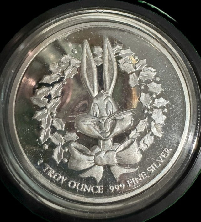 1991 Bugs Bunny Christmas Holiday Commemorative 1oz .999 Silver Coin