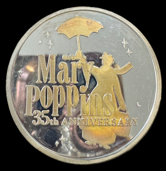 1999 Disney Mary Poppins 35th Anniversary 1 oz .999 Silver Coin w/24K Gold Relief