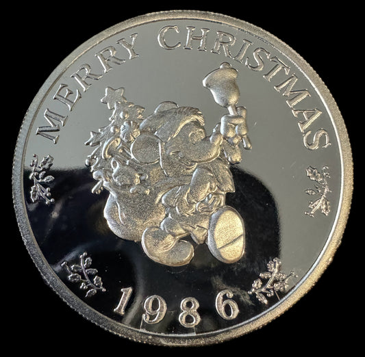 1986 Disney “Mickey’s Holiday Treasures” 1 oz .999 Silver Coin