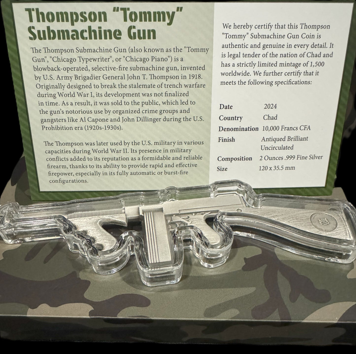 2024 Thompson Submachine Gun 2 oz .999 Silver