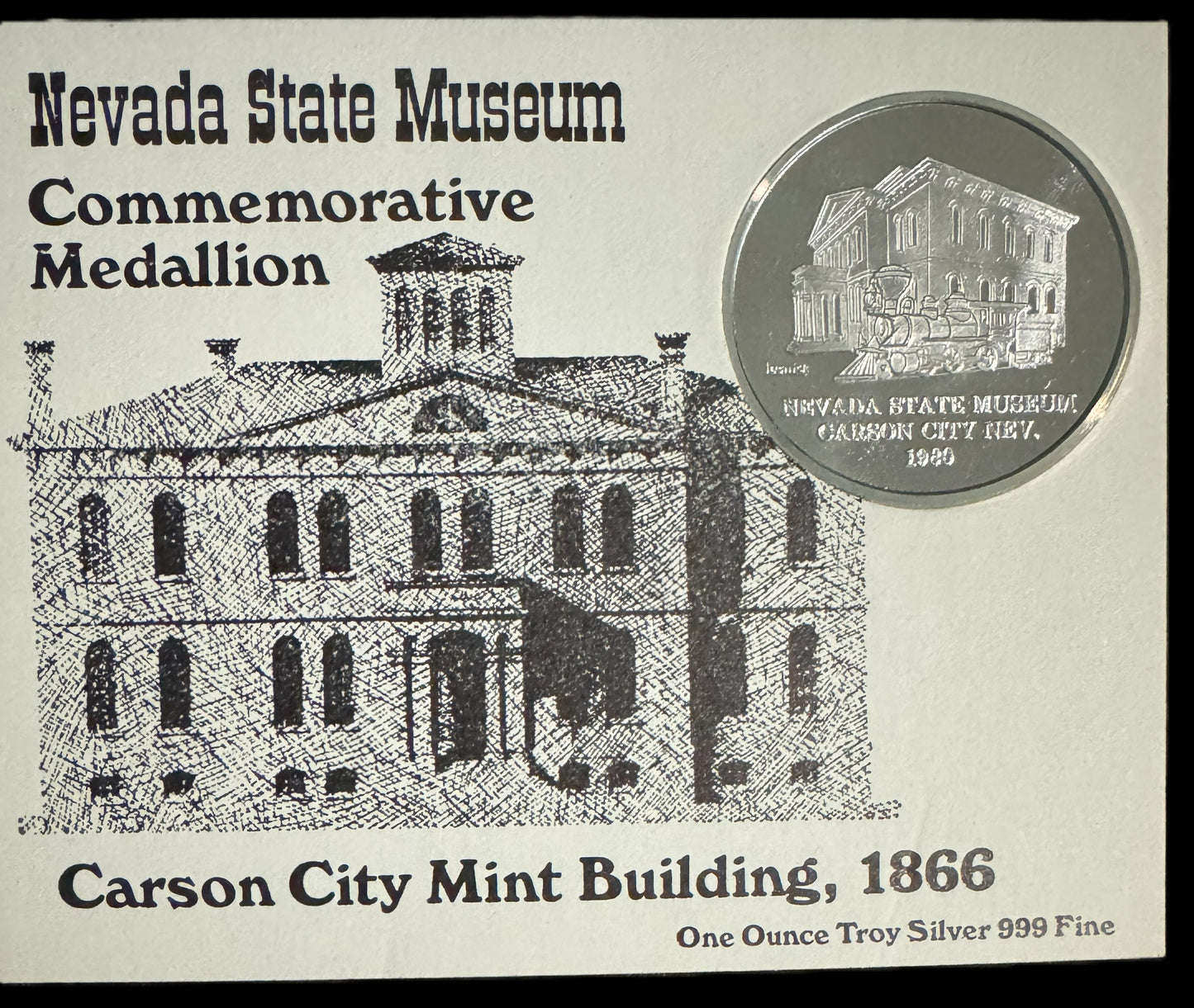 1980 Commemorative Carson City Mint Coin Press 1 oz .999 Silver Coin