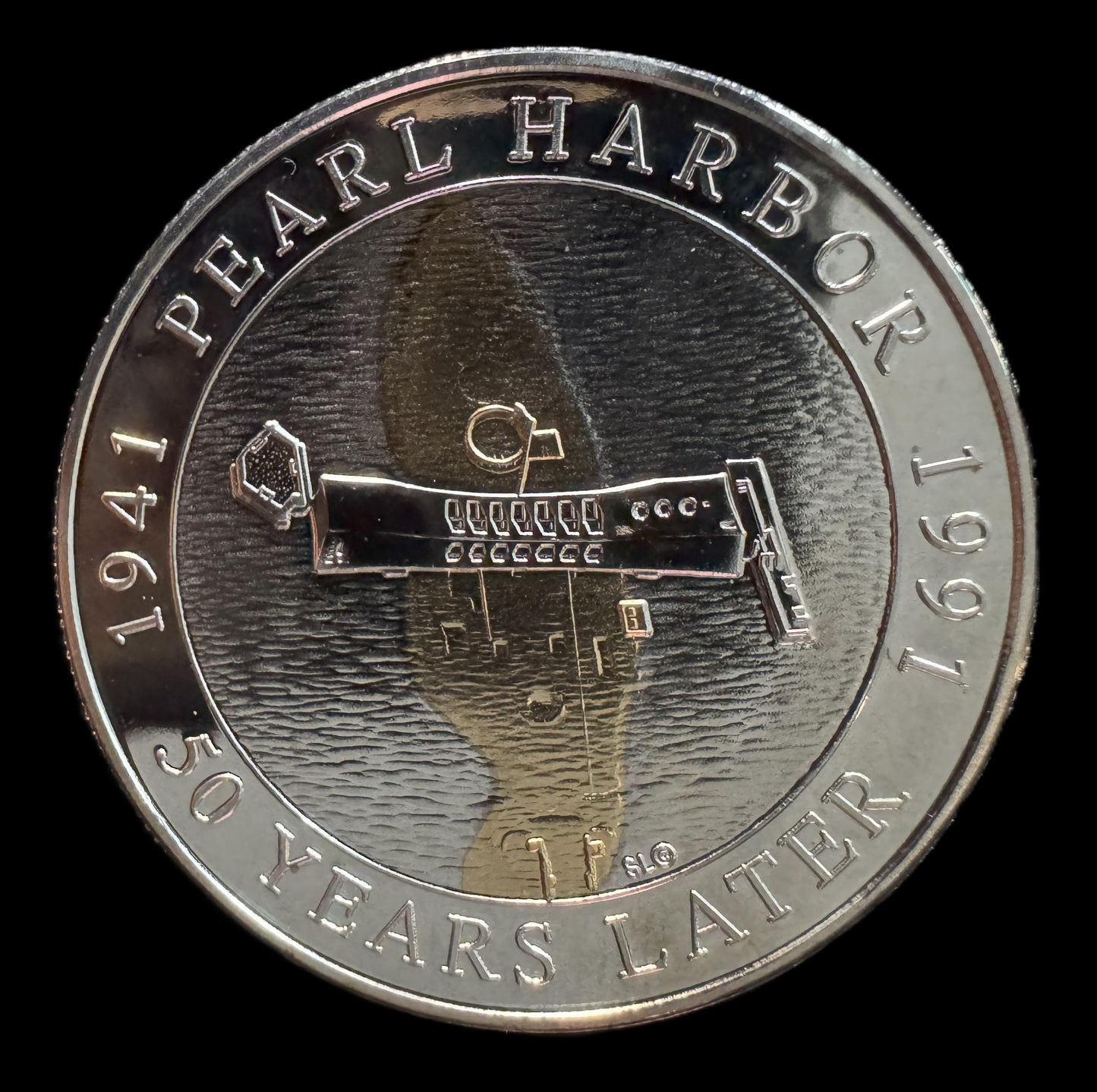 1991 Pearl Harbor 50th Anniversary 1 oz .999 Silver Coin w/24K Gold Relief