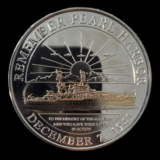 1991 Pearl Harbor 50th Anniversary 1 oz .999 Silver Coin w/24K Gold Relief