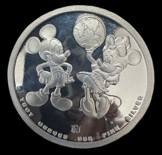 1988 Disney Around the World Mickey & Mini Mouse 5 oz .999 Silver Coin
