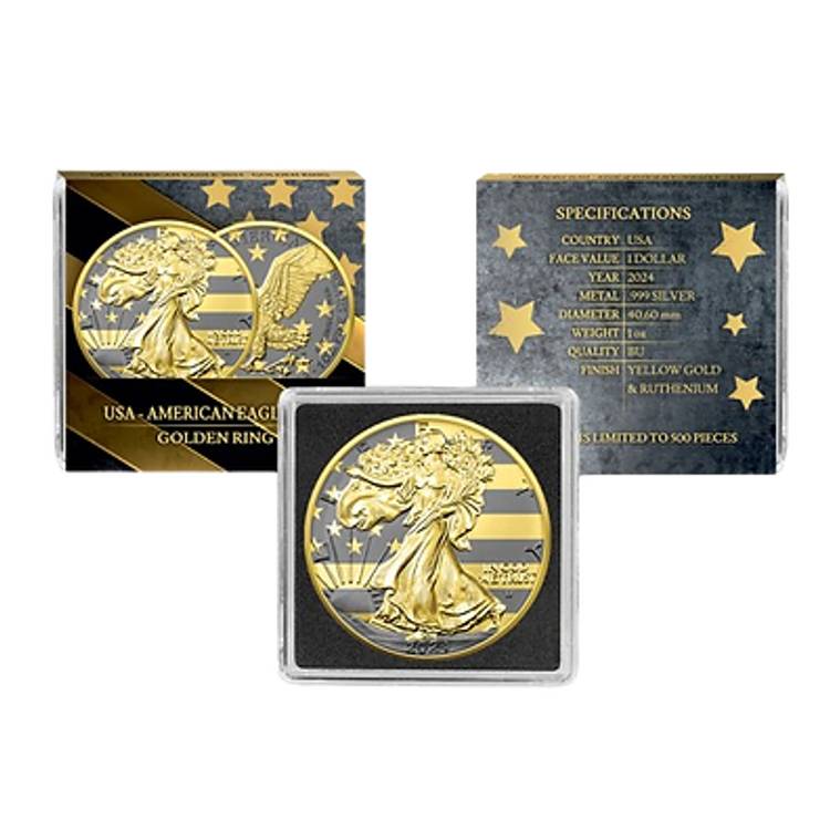 2024 American Eagle Lady Liberty Gold Ring Gold & Ruthenium 1oz .999 Silver Coin
