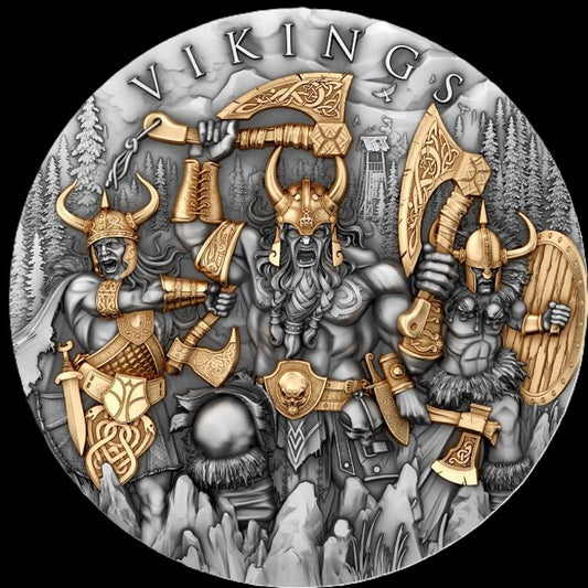 2024 Vikings 2 oz .999 Silver Coin w/24K Gold Relief