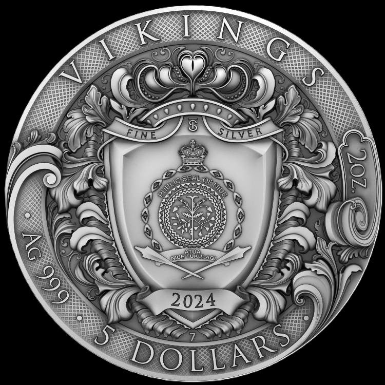 2024 Vikings 2 oz .999 Silver Coin w/24K Gold Relief