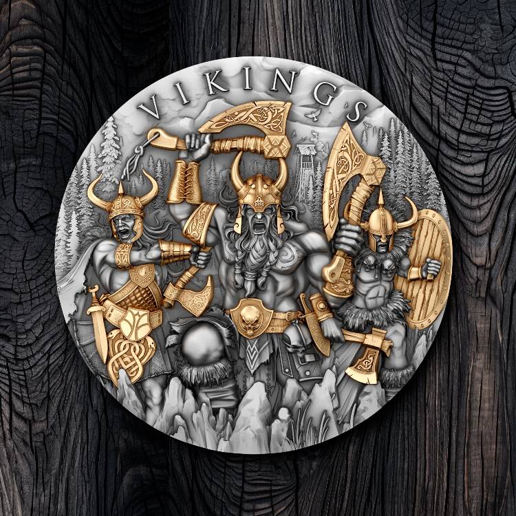 2024 Vikings 2 oz .999 Silver Coin w/24K Gold Relief