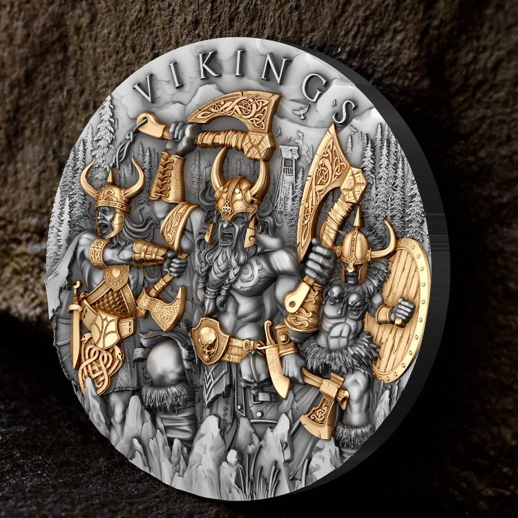2024 Vikings 2 oz .999 Silver Coin w/24K Gold Relief