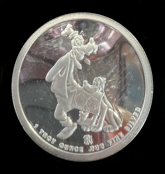 1988 Disney Around the World “Goofy & Pluto” 1 oz .999 Silver Coin COA #3993