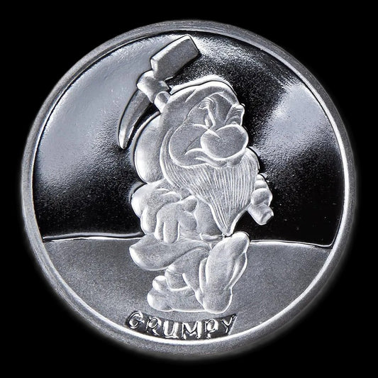 1987 Disney’s 50th Snow White & The Seven Dwarfs “Grumpy” 5 oz .999 Silver Coin