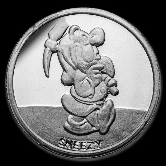 1987 Disney’s 50th Snow White & The Seven Dwarfs “Sneezy” 5 oz .999 Silver Coin