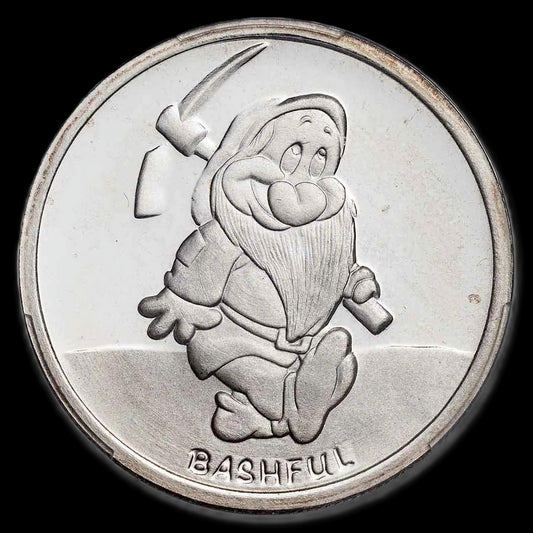 1987 Disney’s 50th Snow White & The Seven Dwarfs “Bashful” 5 oz .999 Silver Coin