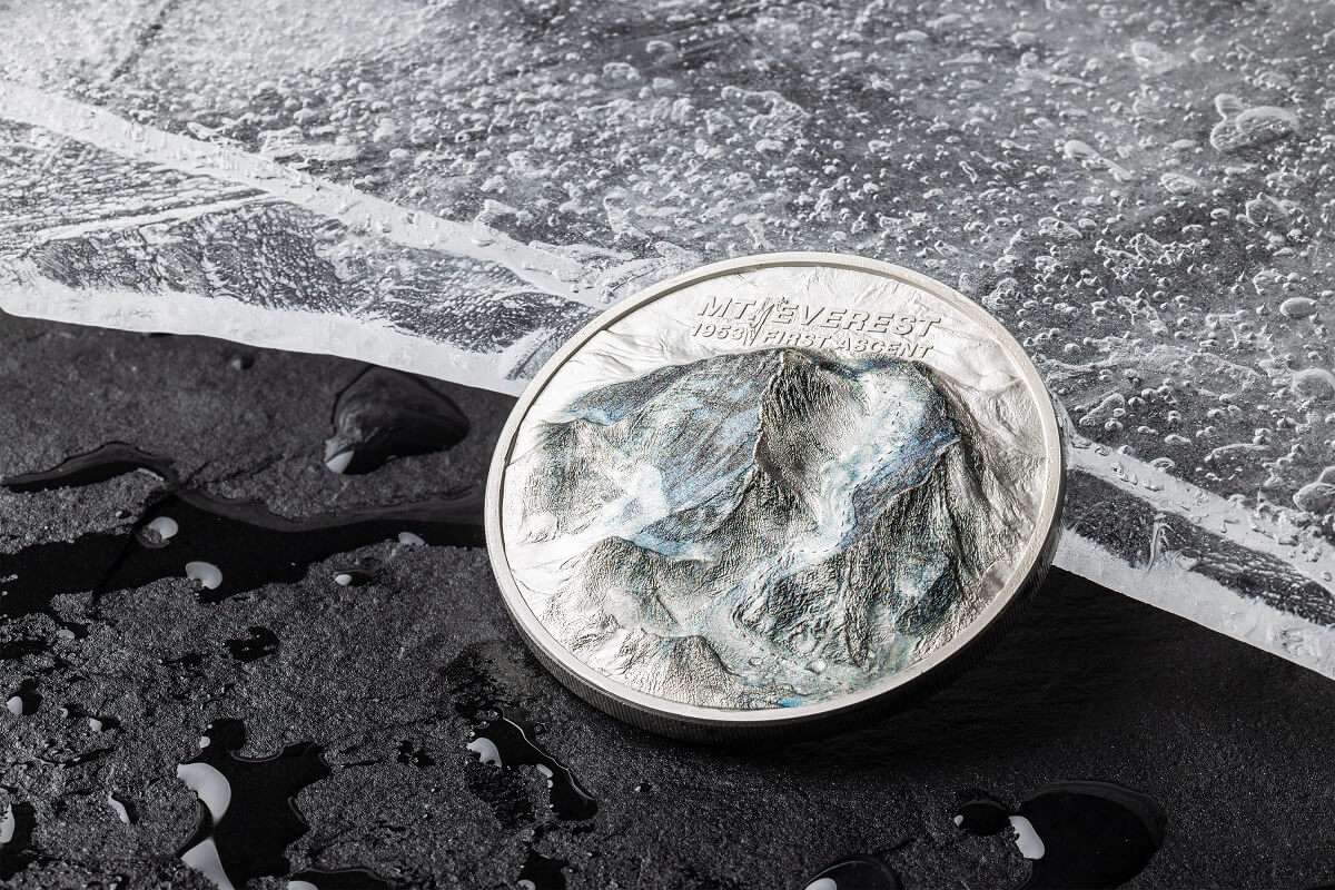 2023 Cook Islands First Ascent Mt. Everest 2 oz Silver 3D High Relief Coin