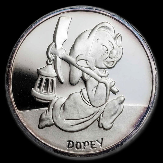 1987 Disney’s 50th Snow White & The Seven Dwarfs “Dopey” 5 oz .999 Silver Coin