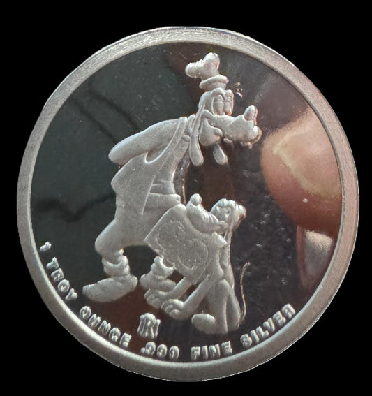 1988 Disney Around the World “Goofy & Pluto” 1 oz .999 Silver Coin COA #8499