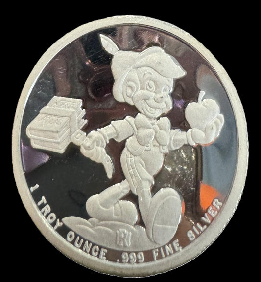 1988 Disney Around the World “Pinocchio” 1 oz .999 Silver Coin