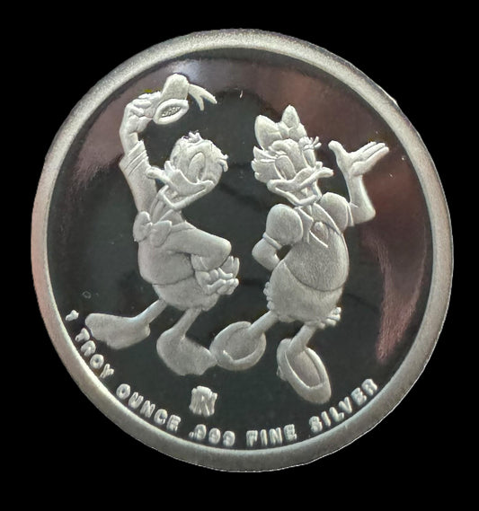1988 Disney Around the World Donald & Daisy 1 oz .999 Silver Coin