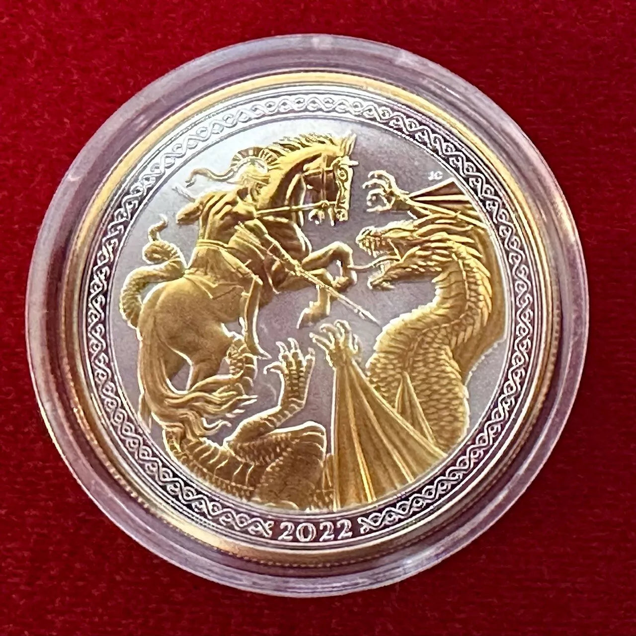 2022 Modern Masters St. George & Dragon 1 oz .999 Silver Coin w/24k Gold Gilding