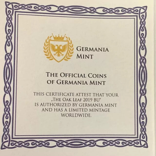 2019 Germania Oak Leaf 1 oz .999 Silver w/24K Gold Relief