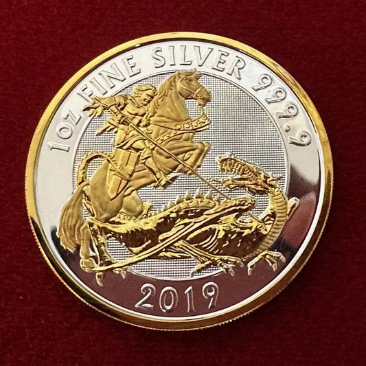 2019 British Valiant 1 oz .9999 Silver Coin w/24k Gold Gilding